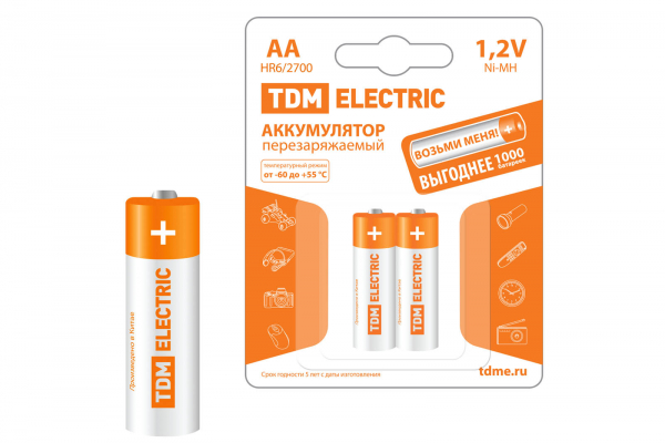 Аккумулятор AA-2700 mAh Ni-MH BP-2 TDM Аккумулятор AA-2700 mAh Ni-MH BP-2 TDM
